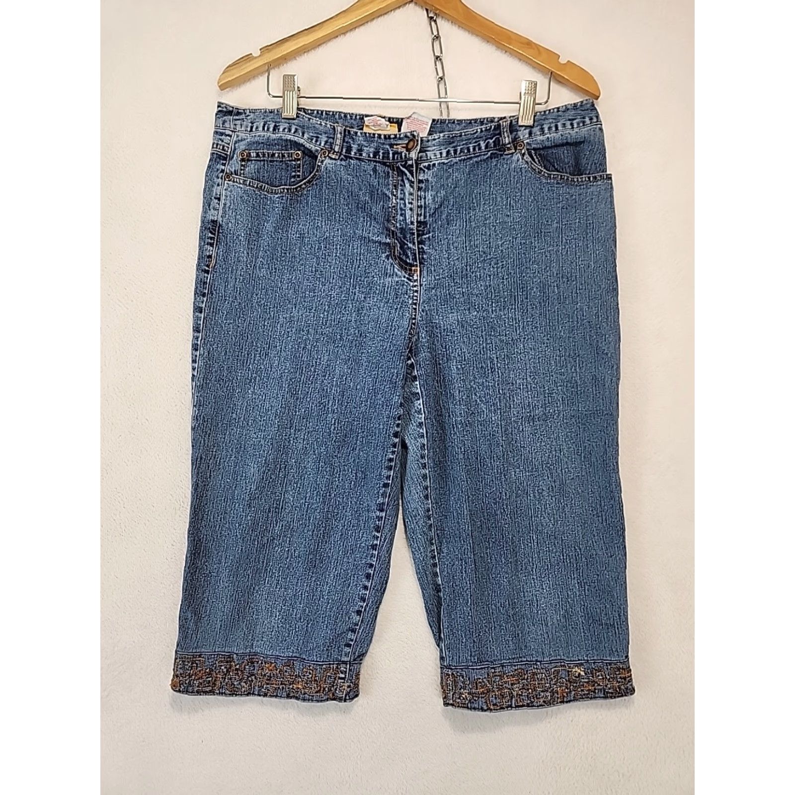 Vintage VINTAGE Ruby Rd. Womens Jeans Capri Cropped Embroidered 16P Medium Wash Blue 5-Pocket Zip Regular Petite Womens Size 32" / US 10 / IT 46 - 2 Thumbnail