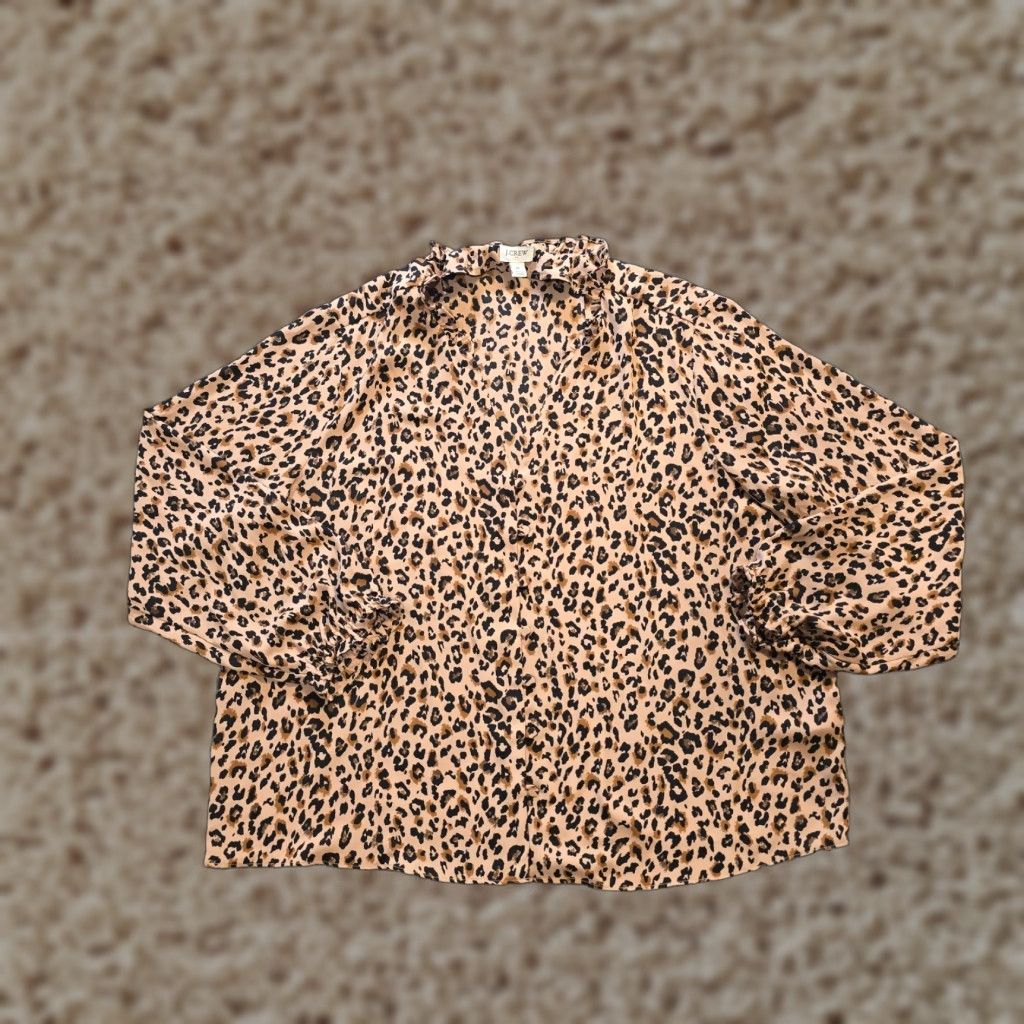 J.Crew J.CREW Top Womens XL Leopard Long Sleeve Button Up Career Casual Shirt Brown Tan Leopard Size XL / US 12-14 / IT 48-50 - 1 Thumbnail