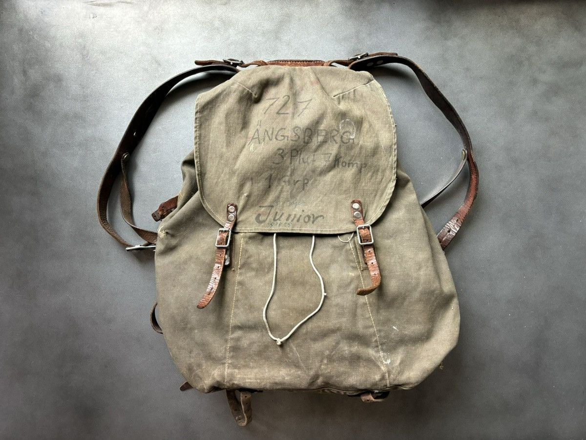 Vintage 1940s Swedish Backpack WW2 Vintage Army Hiking Metal Canvas Size ONE SIZE - 15 Thumbnail