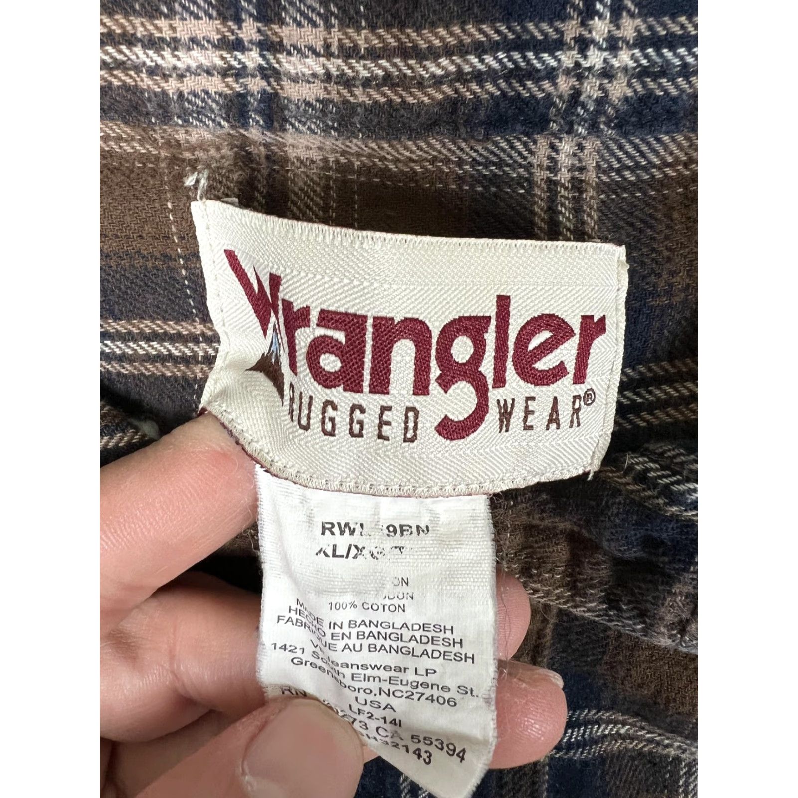 Wrangler Wrangler Rugged Wear Shirt Mens XL Brown Plaid Flannel Button Up Western Size US XL / EU 56 / 4 - 2 Thumbnail