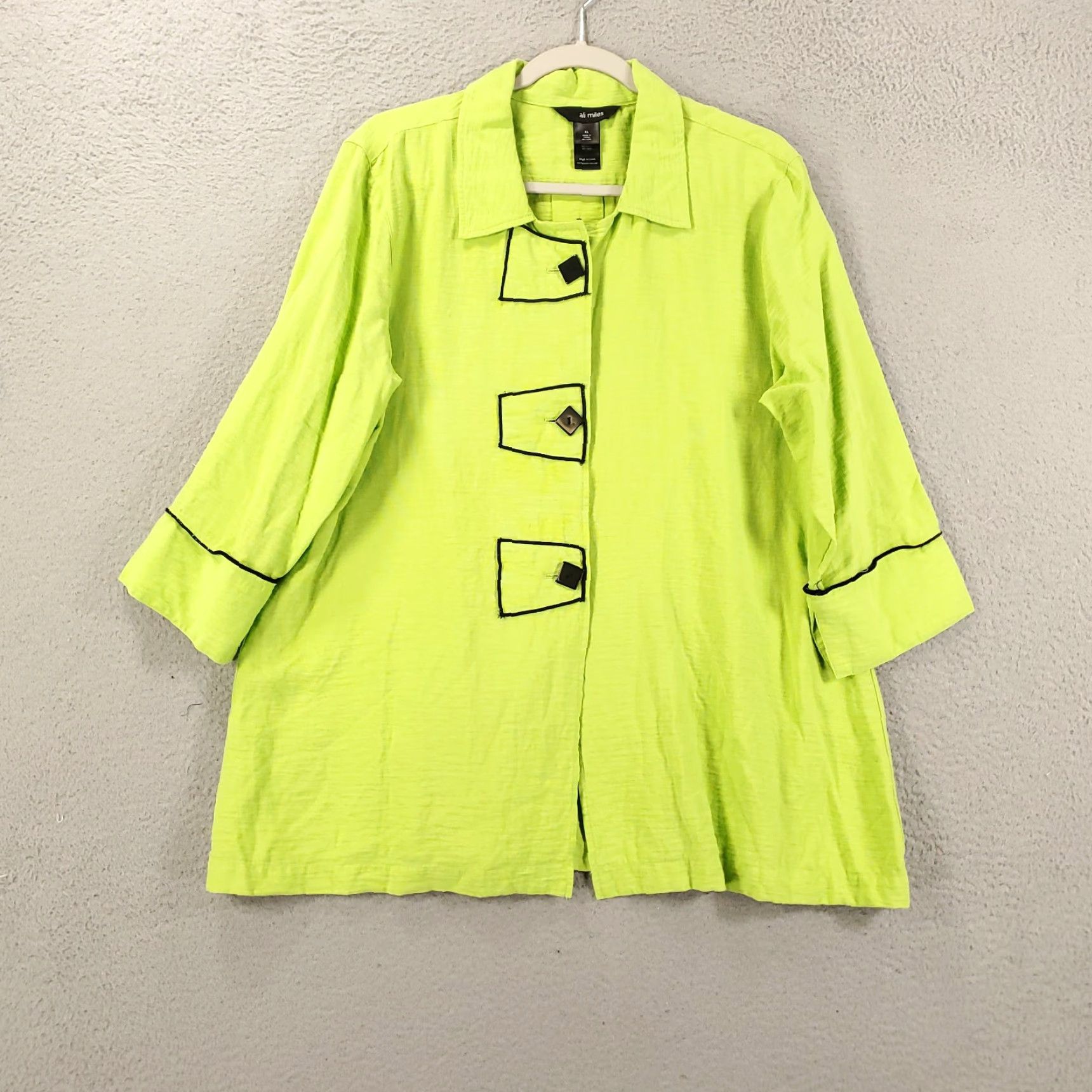 Vintage Ali Miles Button Up Womens XL Bright Green Button Up Tunic Top Size XL / US 12-14 / IT 48-50 - 2 Thumbnail