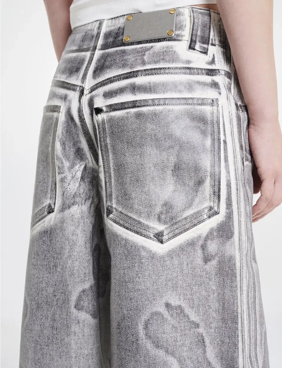 Dion Lee Dion Lee Oil Slick Denim Coated Baggy Jeans Ivory Black Size US 29 - 6 Thumbnail