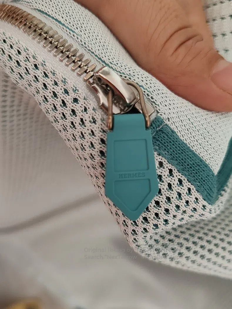 Hermes Hermes Light blue mesh knit with green trim color block ja Size US M / EU 48-50 / 2 - 4 Thumbnail