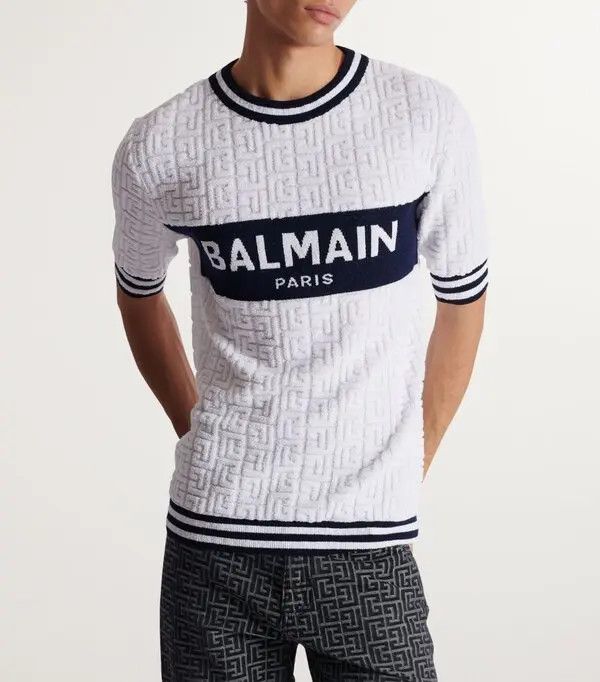 Balmain o1s1wg110925 Wool Cotton Logo T-Shirt in White Size US M / EU 48-50 / 2 - 2 Thumbnail