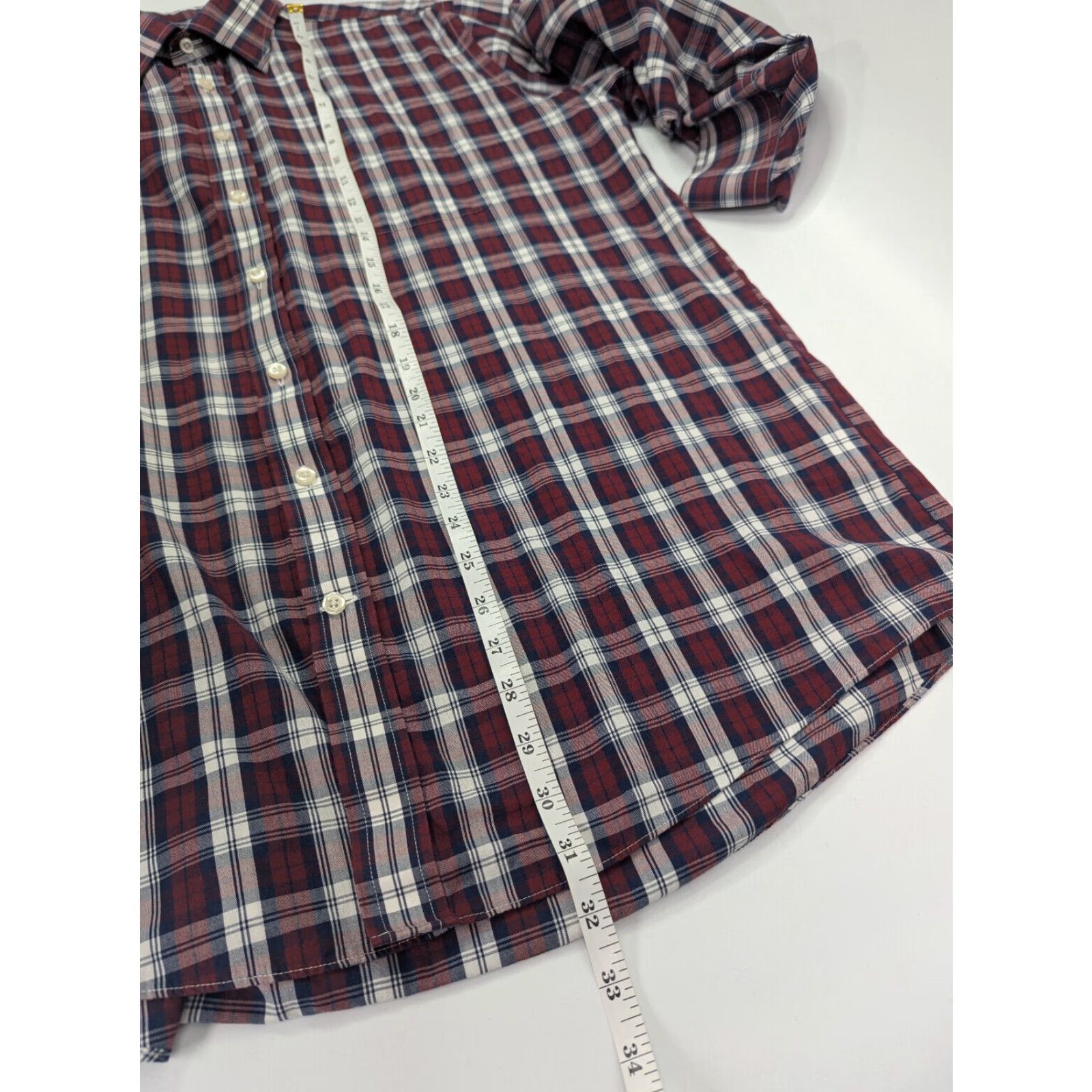 Stafford Stafford Dress Shirt Men's 17 32/33 Maroon Travel Easy Care Check Broadcloth Shirt Red Cotton Blend Knit Size 46R - 5 Thumbnail
