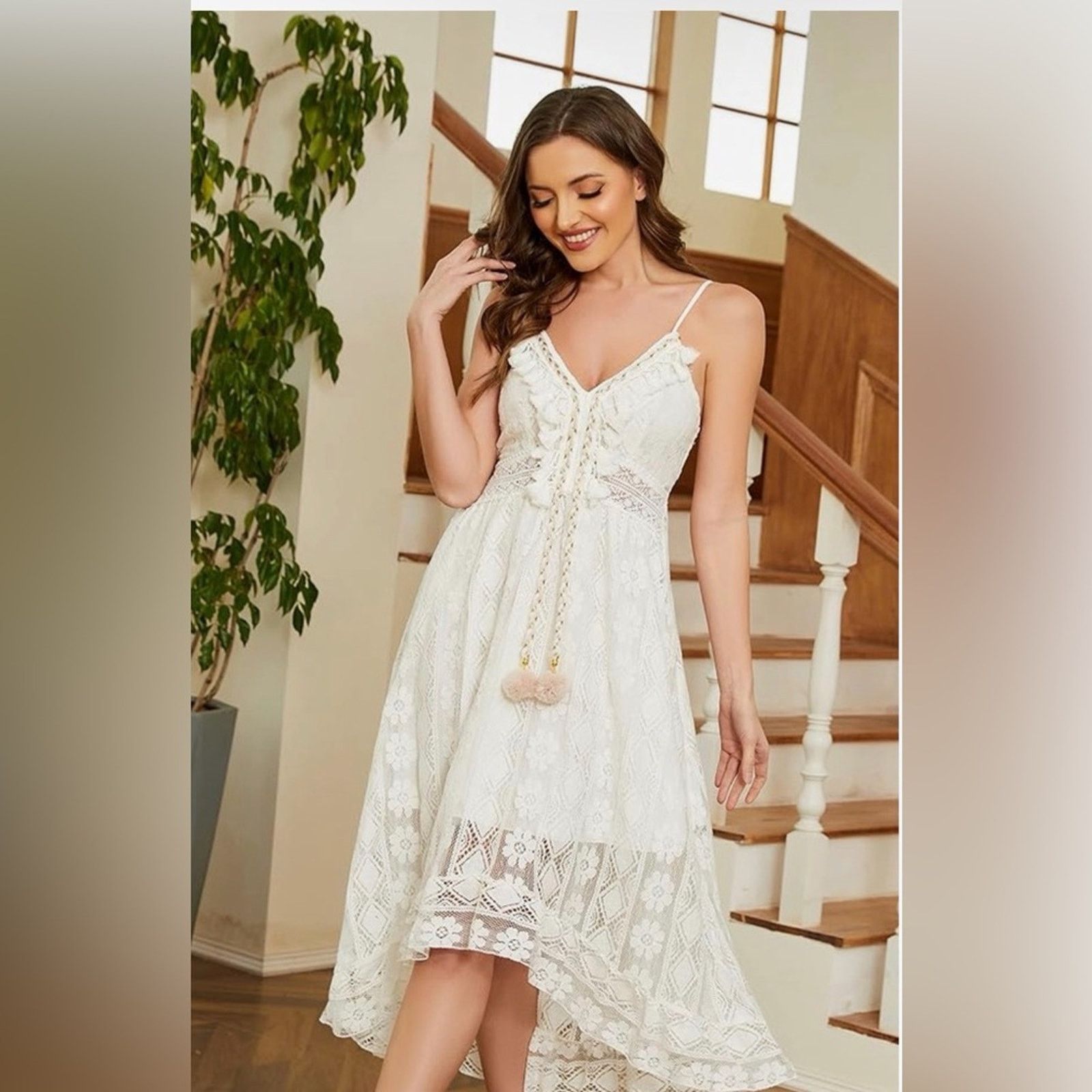 Other New White Beach Boho Midi V-Neck Casual Lace Dress size S Size S / US 4 / IT 40 - 7 Thumbnail