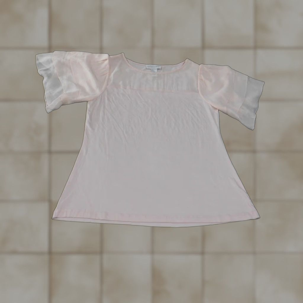 Soft Surroundings Soft Surroundings Blouse L Pink Silk Rayon Bell Sleeve Crew Neck Pullover Ruffle Casual Womens Size L / US 10 / IT 46 - 1 Thumbnail