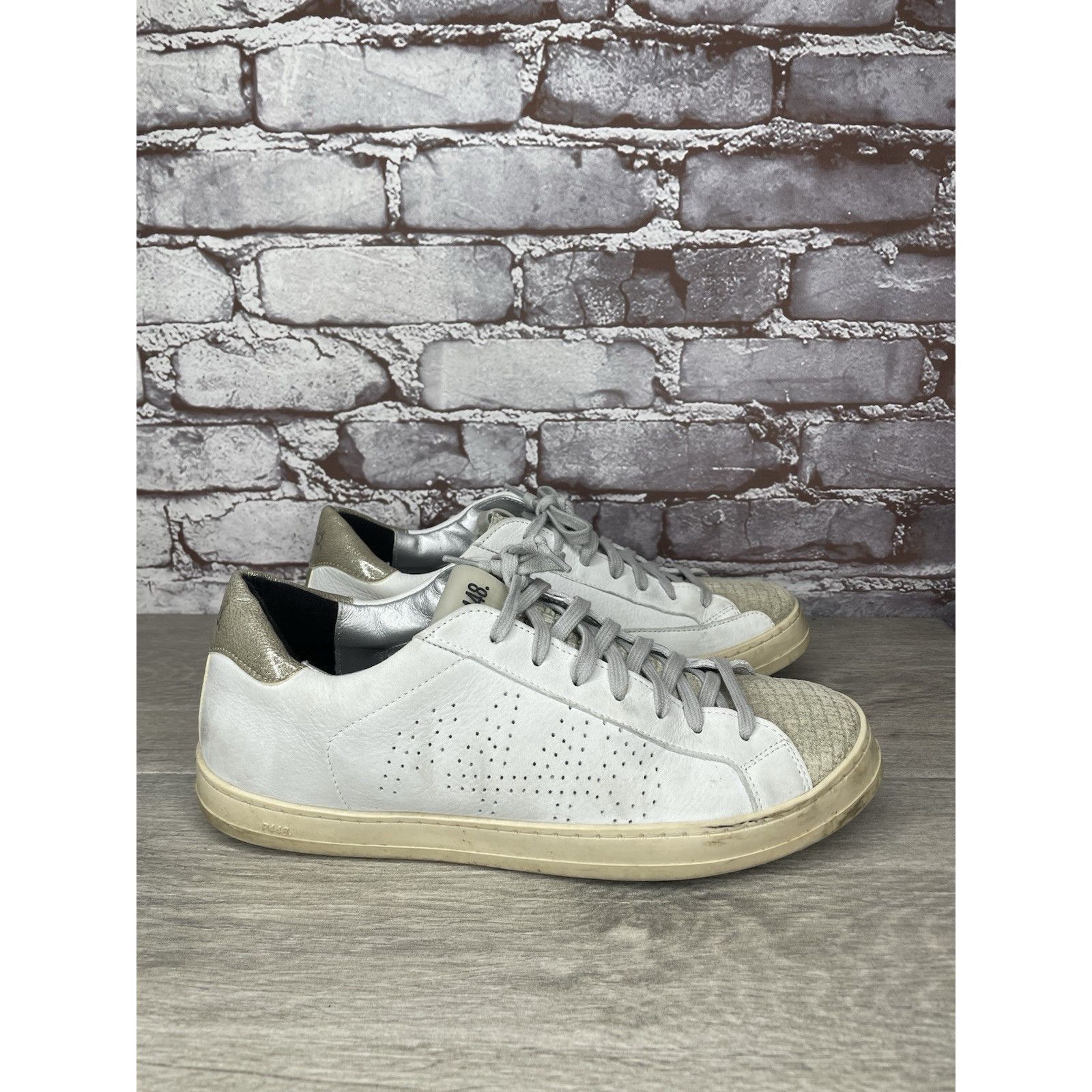 P448 P448 John Kale Bia White Leather Grey Lace Up Casual Sneaker Size US 11 / IT 41 - 19 Thumbnail