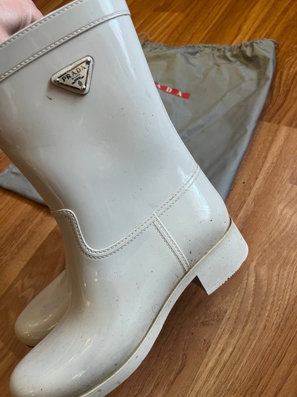 Prada Prada Logo Rubber Rain Boots Size US 8 / IT 38 - 11 Thumbnail