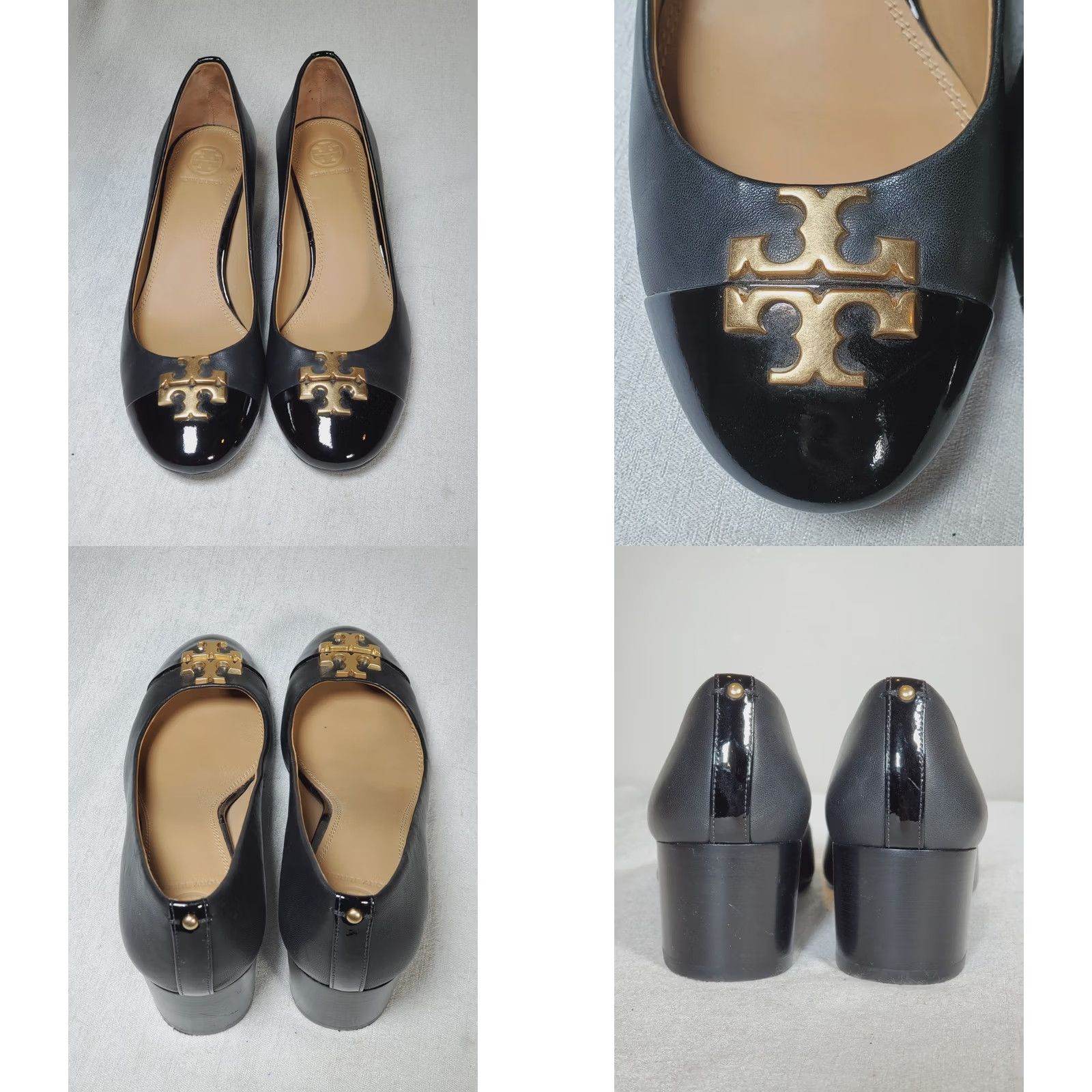 Tory Burch Tory Burch Everly Patent Cap Toe Pumps Black Leather Gold Logo Women’s US 7 M Size ONE SIZE - 8 Thumbnail