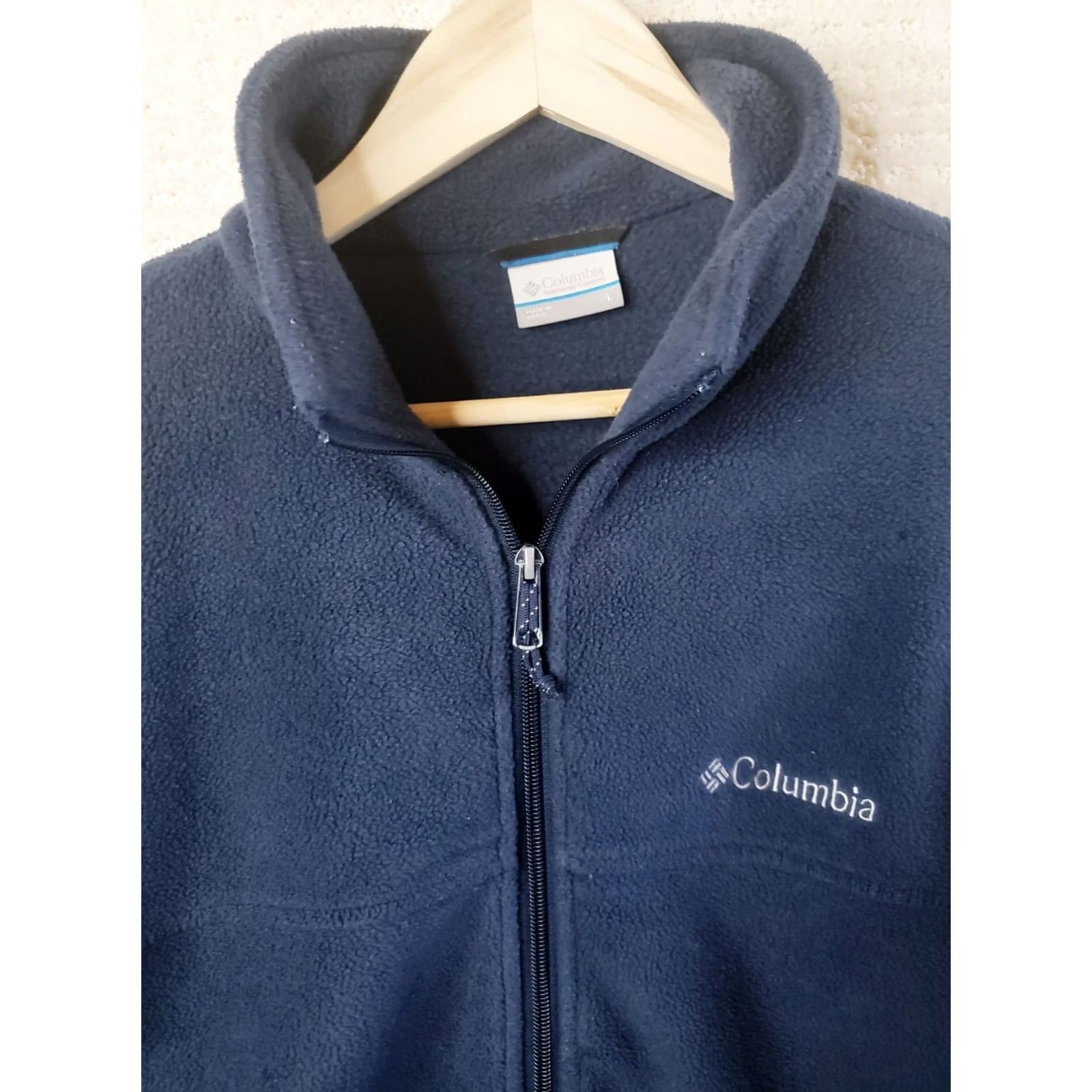 Vintage Columbia Fleece Jacket Men's L Navy Blue Solid Full Zip Long Sleeves Mock Neck Mens Jacket Size US L / EU 52-54 / 3 - 2 Thumbnail