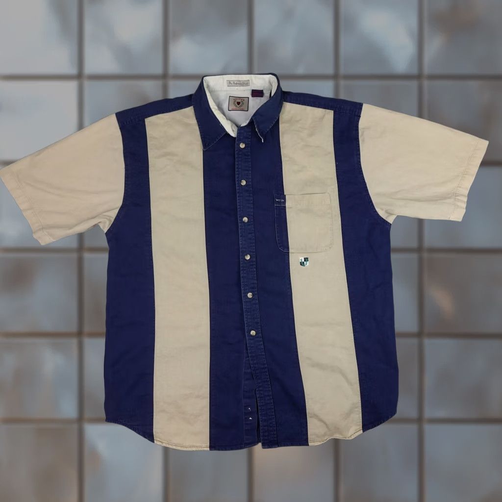 Vintage VINTAGE Halifax Outfitters Shirt Mens XL Blue Striped Button Short Sleeve 90s Size US XL / EU 56 / 4 - 1 Thumbnail