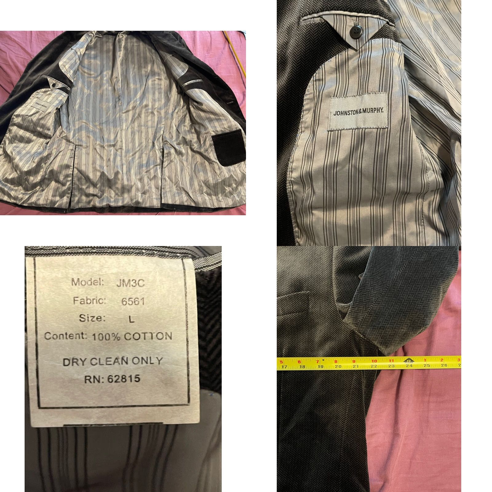 Johnston & Murphy Johnston & Murphy Sport Coat Blazer Jacket Charcoal Gray L Men Regular Cotton Notch Lapel 3-Button Front 4-Button Sleeve Dry Clean Only Size 42R - 8 Thumbnail