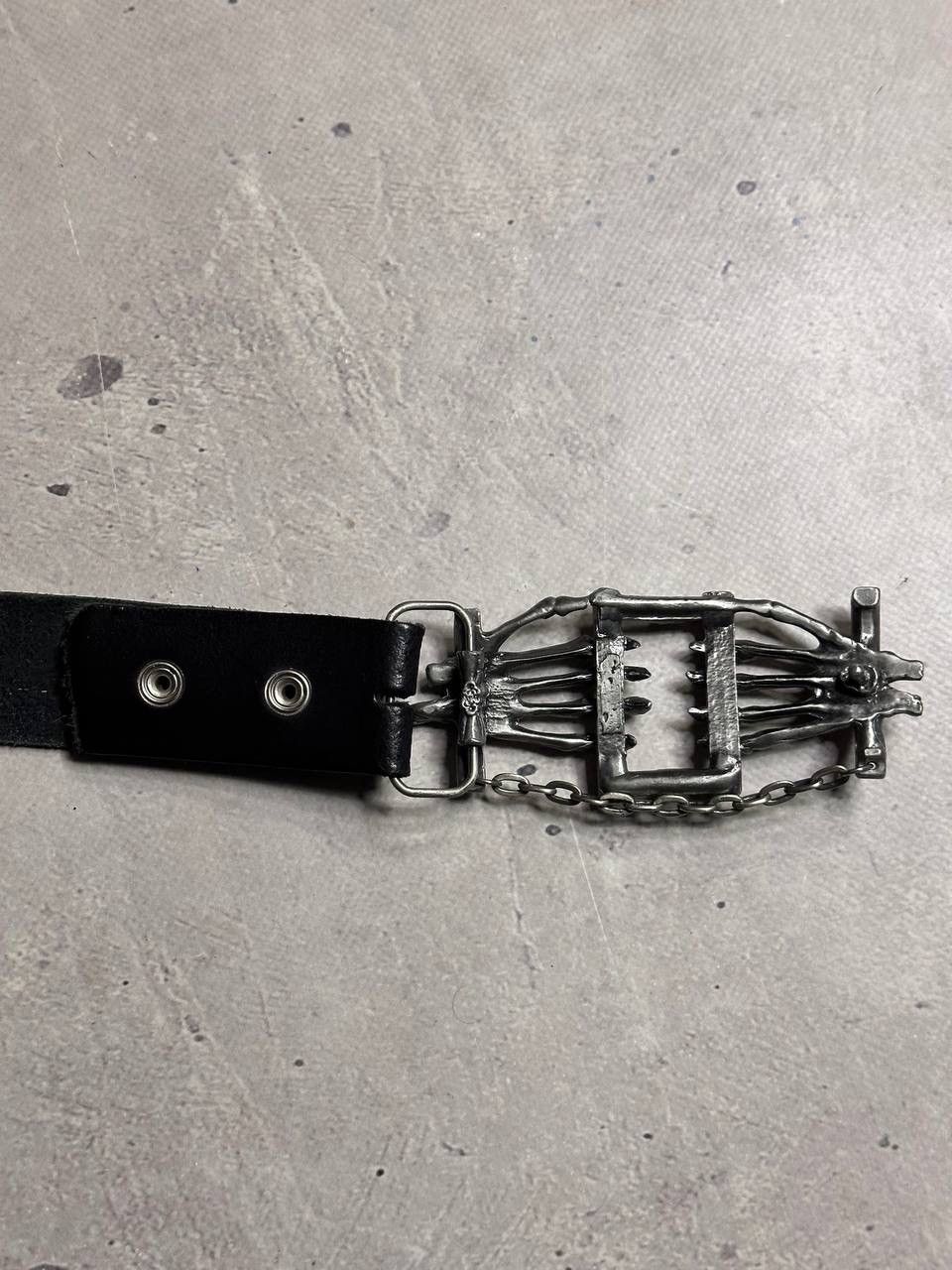 Affliction Timbelt Black Leather Belt Skeleton Hands Buckle Gothic Y2K Size ONE SIZE - 4 Thumbnail