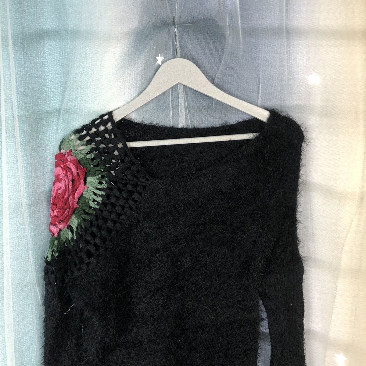 Homespun Knitwear Vintage Hand Made Flower Black Mohair Knitwear #917 Size US S / EU 44-46 / 1 - 2 Thumbnail