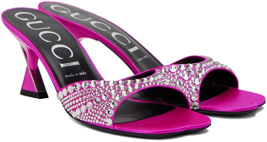 image of Gucci Galactica Slide Sandal With Cristals In Fuchsia, Women's (Size 8)