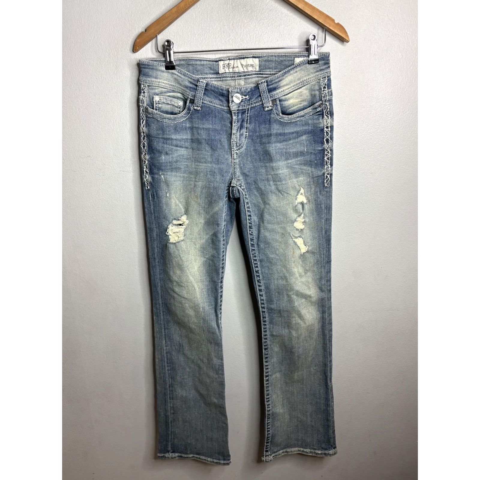 BKE BKE Payton Bootcut Jeans Womens 27 31.5 Blue Distressed Denim Made Mexico Size 27" / US 4 / IT 40 - 5 Thumbnail