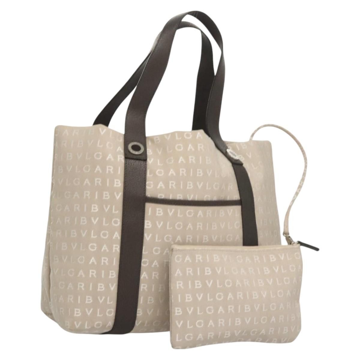 Bvlgari Logo Mania Tote Bag Canvas Beige Auth Ba1523, Women's