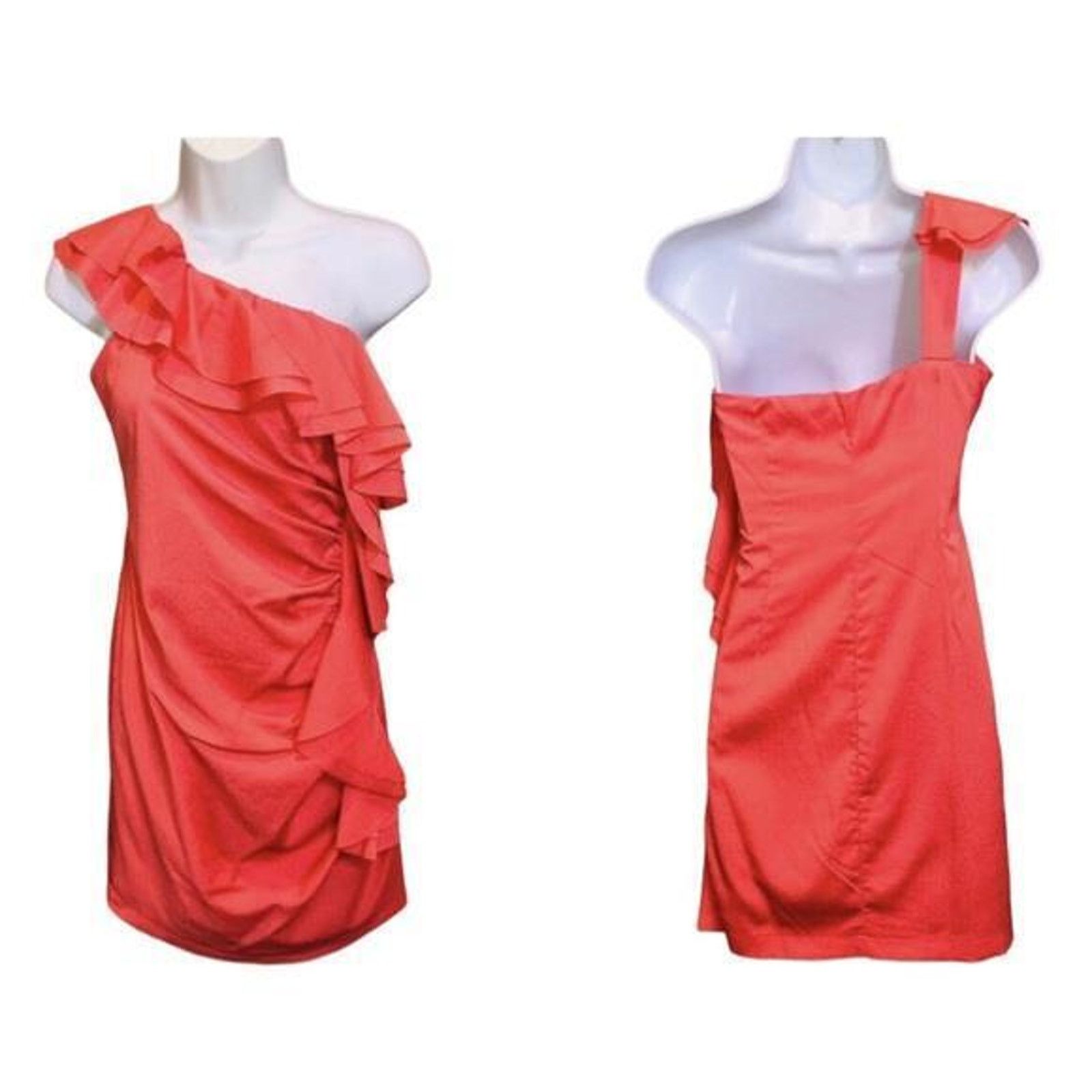 Other One Shoulder Coral Ruffle Cocktail Mini Dress Ya Los Angeles Size S / US 4 / IT 40 - 1 Thumbnail