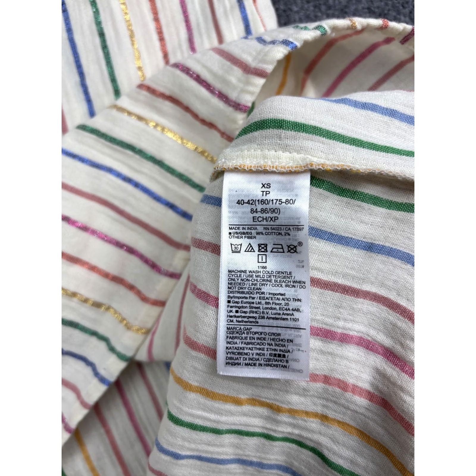 Gap GAP Shirt Womens XS White Multicolor Metallic Stripe Ruffle Sleeve Peplum Top Size XS / US 0-2 / IT 36-38 - 7 Thumbnail