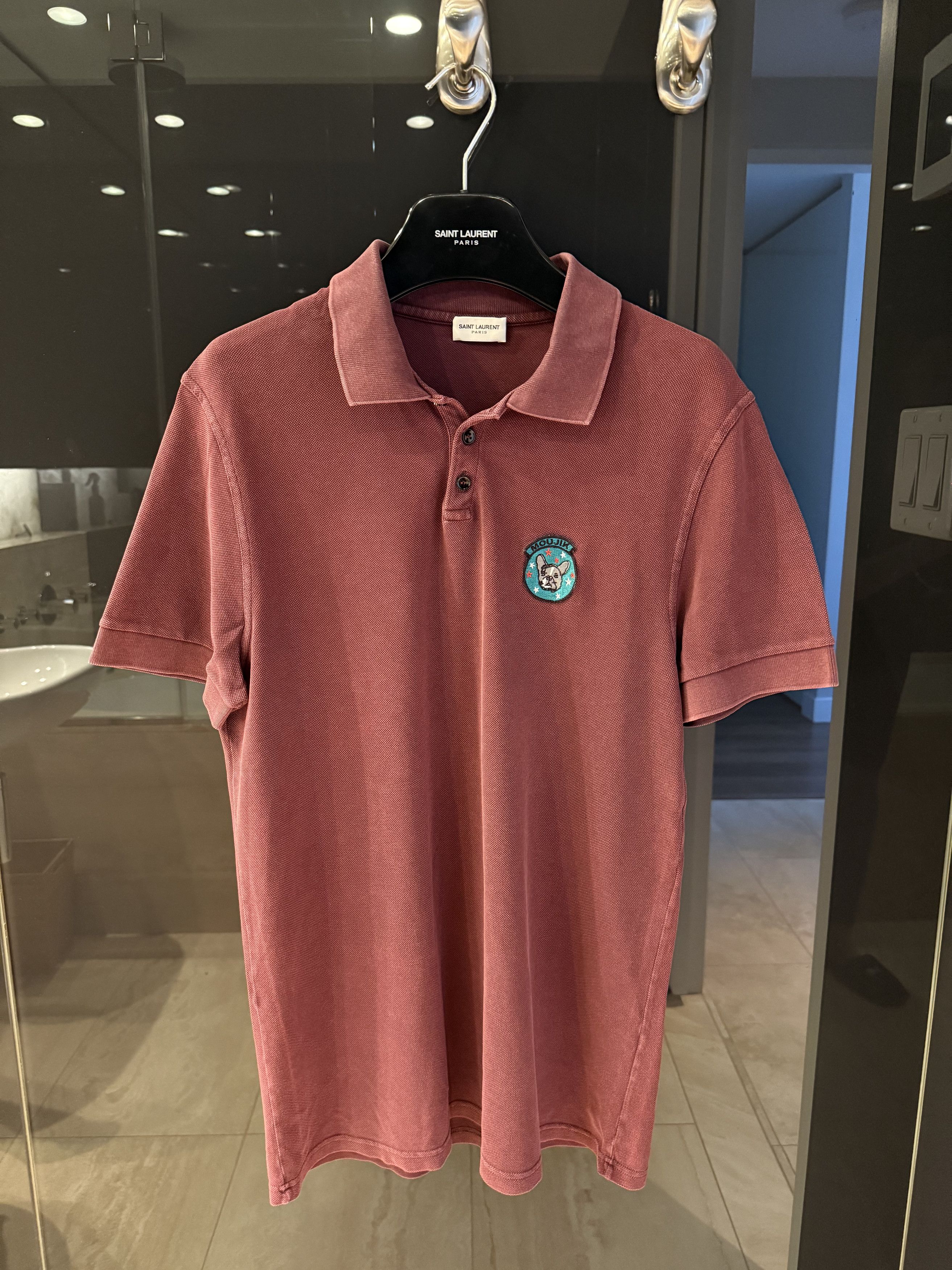 Saint Laurent Paris Bulldog "Moujik" Polo Shirt (burgundy) Size US M / EU 48-50 / 2 - 1 Thumbnail