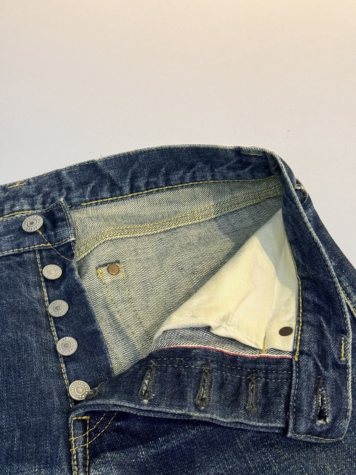 Japanese Brand × Kaihara Denim Tabloid News Selvedge Leather Cow Jeans Japan 32 Inches Size US 32 / EU 48 - 6 Thumbnail