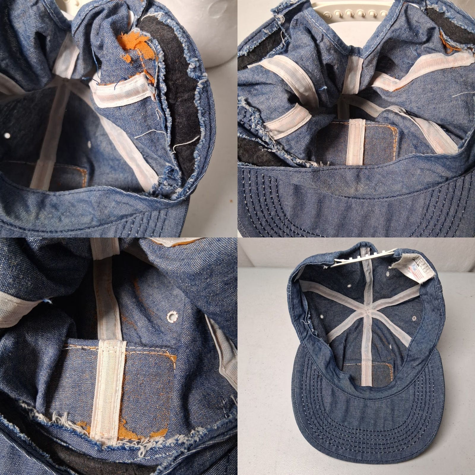 Caterpillar VINTAGE Caterpillar CAT Cap Hat Blue Chambray Denim Snap Back Work USA Size ONE SIZE - 9 Thumbnail