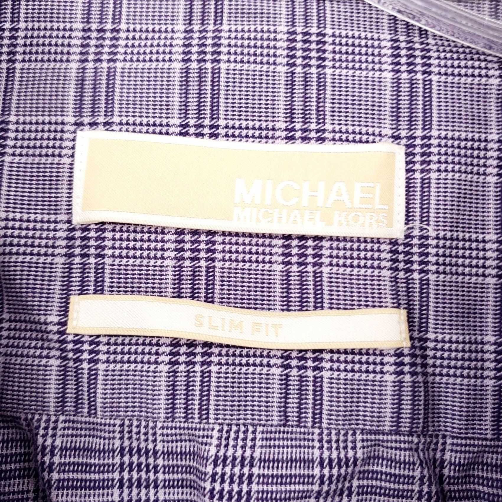 Michael Kors Michael Kors Dress Shirt Mens M Medium Purple Button-Up Plaid Slim Fit Collared Size 40R - 3 Thumbnail