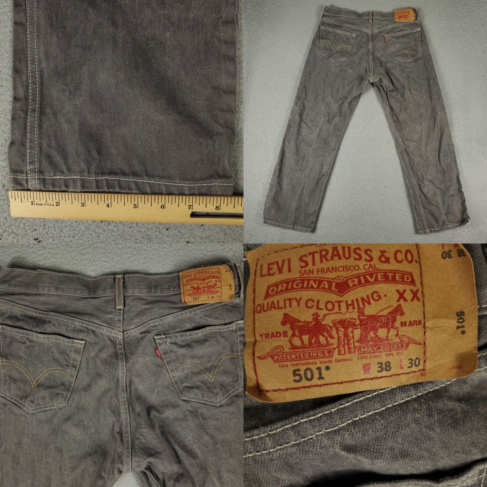 Levi's Levis 501 Jeans Mens Gray Straight Leg Size 38x28 Cotton Denim Pants Size US 38 / EU 54 - 8 Thumbnail