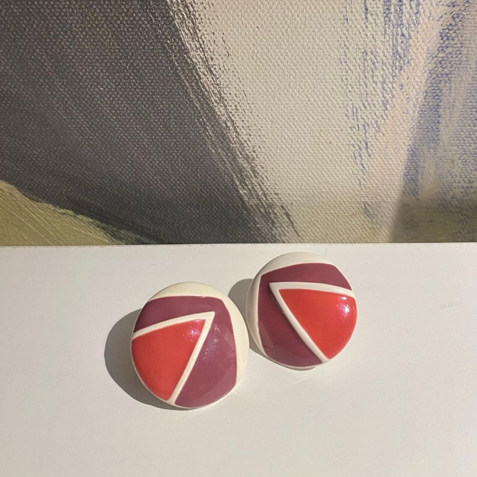 Other RARE Vintage 1980s NAPIER Geometric Enamel Button Earrings Size ONE SIZE - 1 Thumbnail