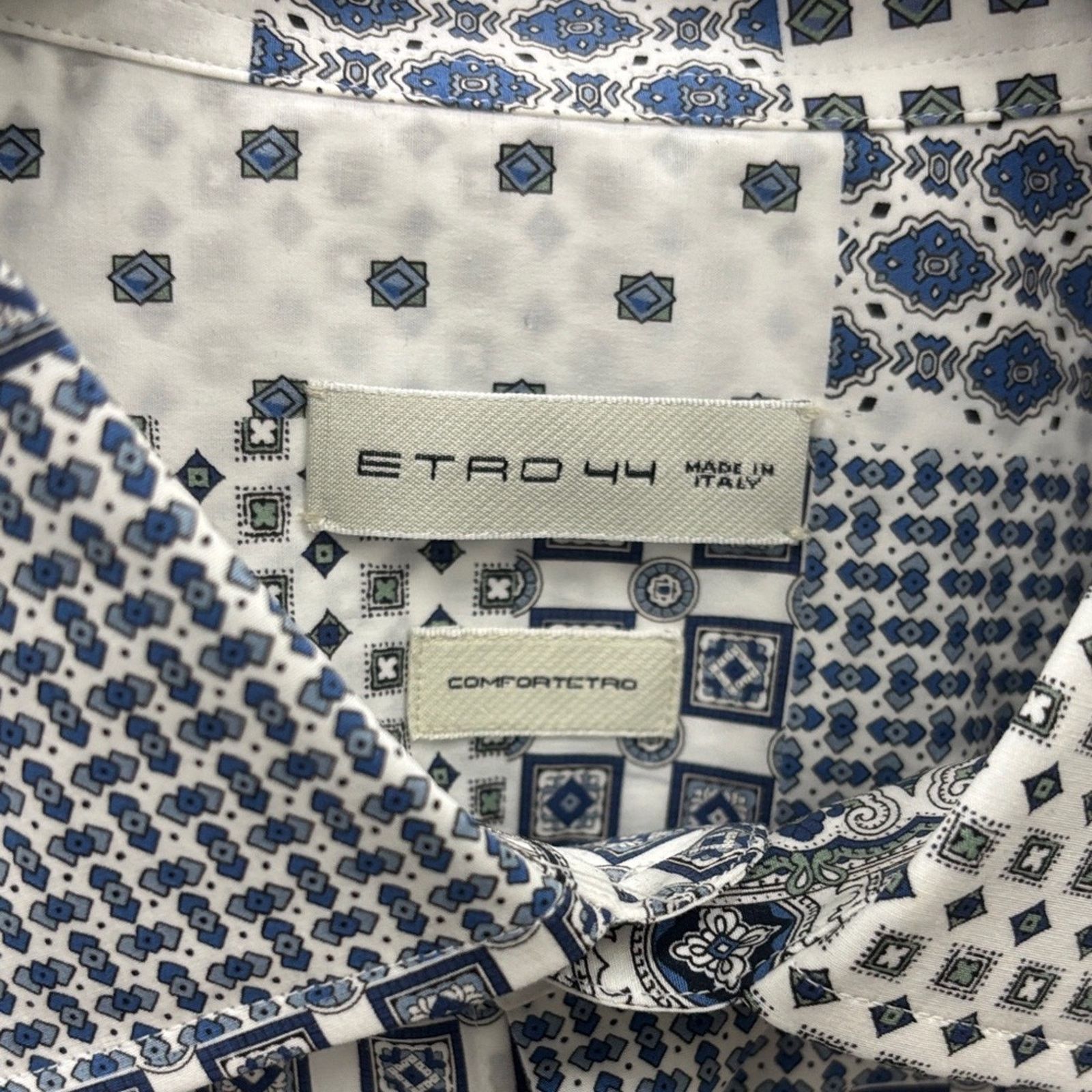 Etro NWT Etro White and Blue Geometric Shirt Size 44.5 XL Size US XL / EU 56 / 4 - 4 Thumbnail