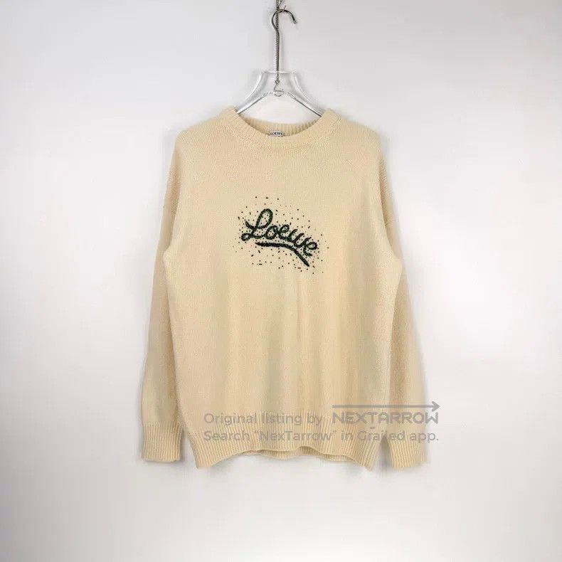 Loewe Loewe Cream-white and green beaded logo wool sweater Size S / US 4 / IT 40 - 3 Thumbnail