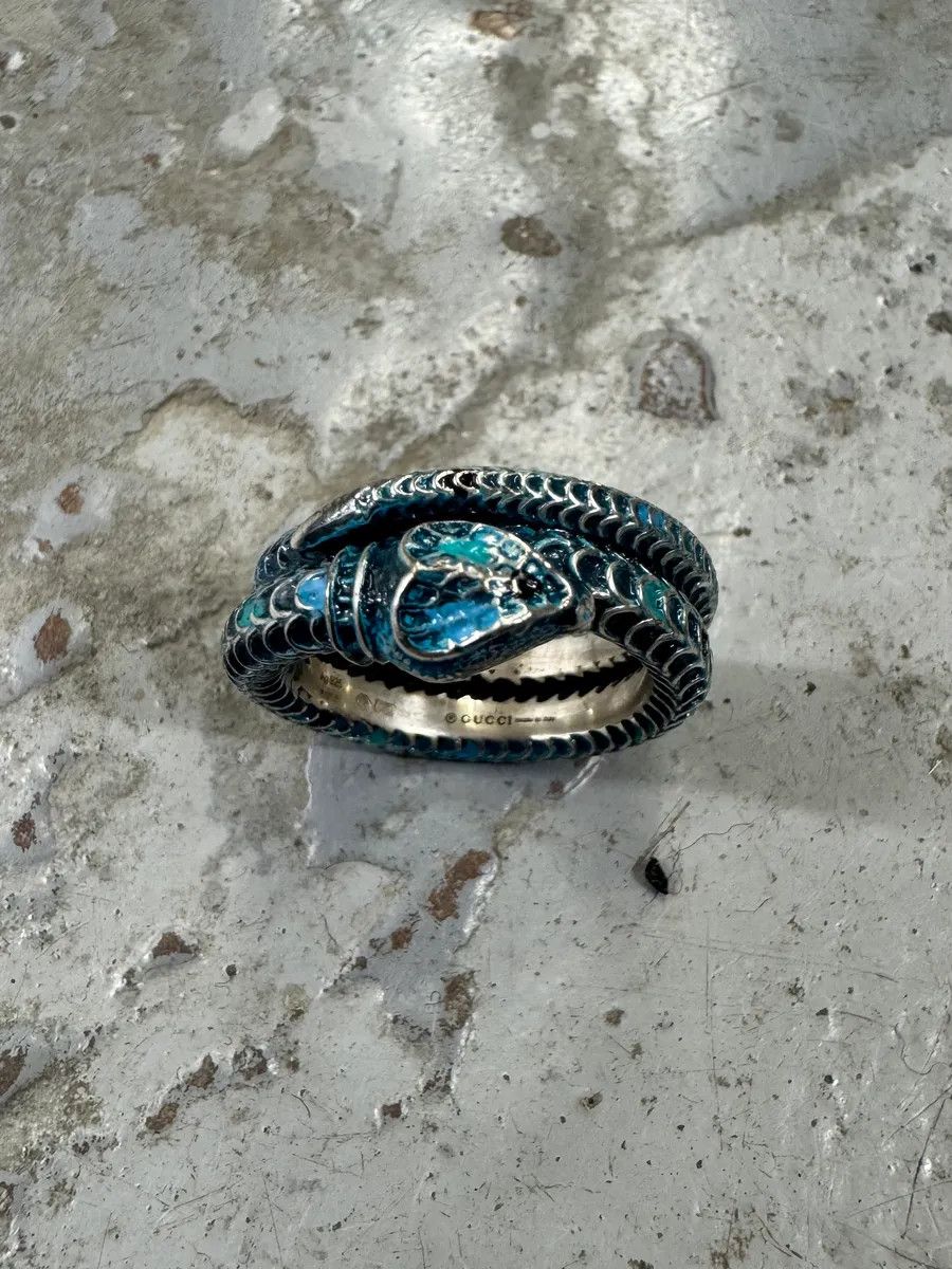 Gucci Gucci Blue Snake Silver Ring Size ONE SIZE - 1 Thumbnail