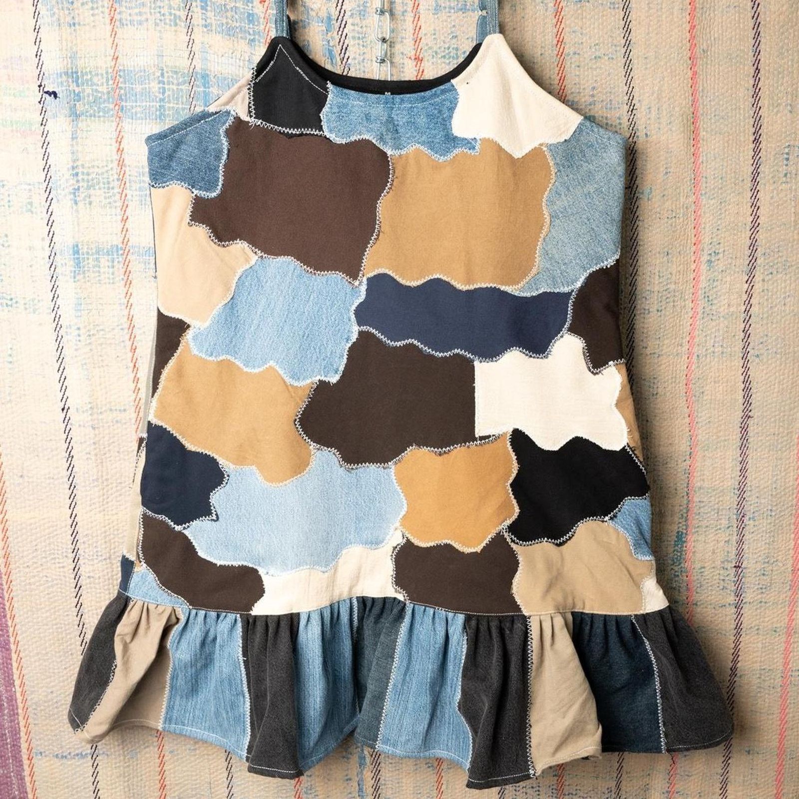 Other Custom patchwork mini dress with ruffle hem Size L / US 10 / IT 46 - 1 Thumbnail