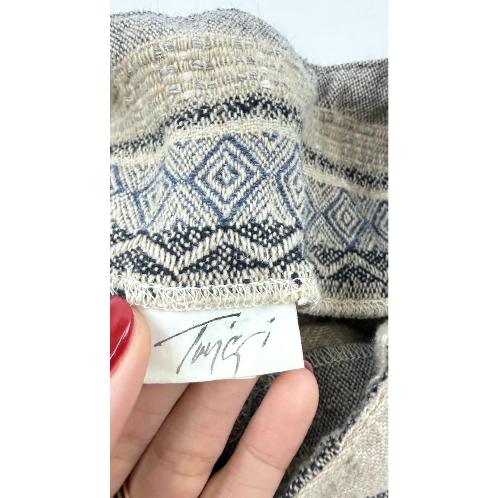 Vintage Twigi Dress Womens Small Blue Beige Knit Textured Long Sleeve Belted Maxi Boho Size S / US 4 / IT 40 - 6 Thumbnail