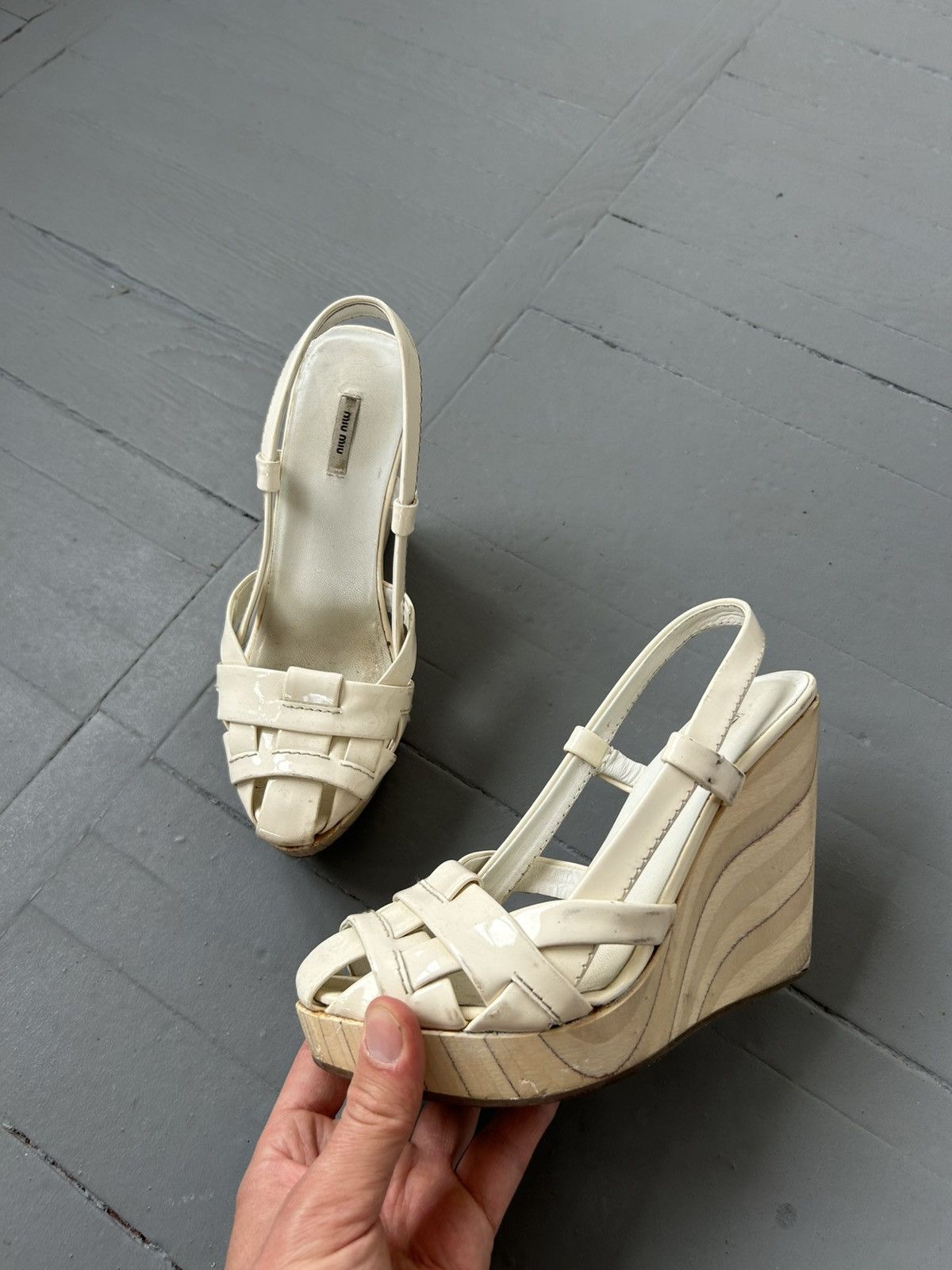 Miu Miu Miu Miu leather wooden platform sandals shoes Size US 6 / IT 36 - 3 Thumbnail