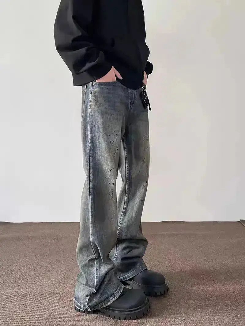 Japanese Brand High street distressed ink-splashed baggy flared jeans Size US 30 / EU 46 - 3 Thumbnail