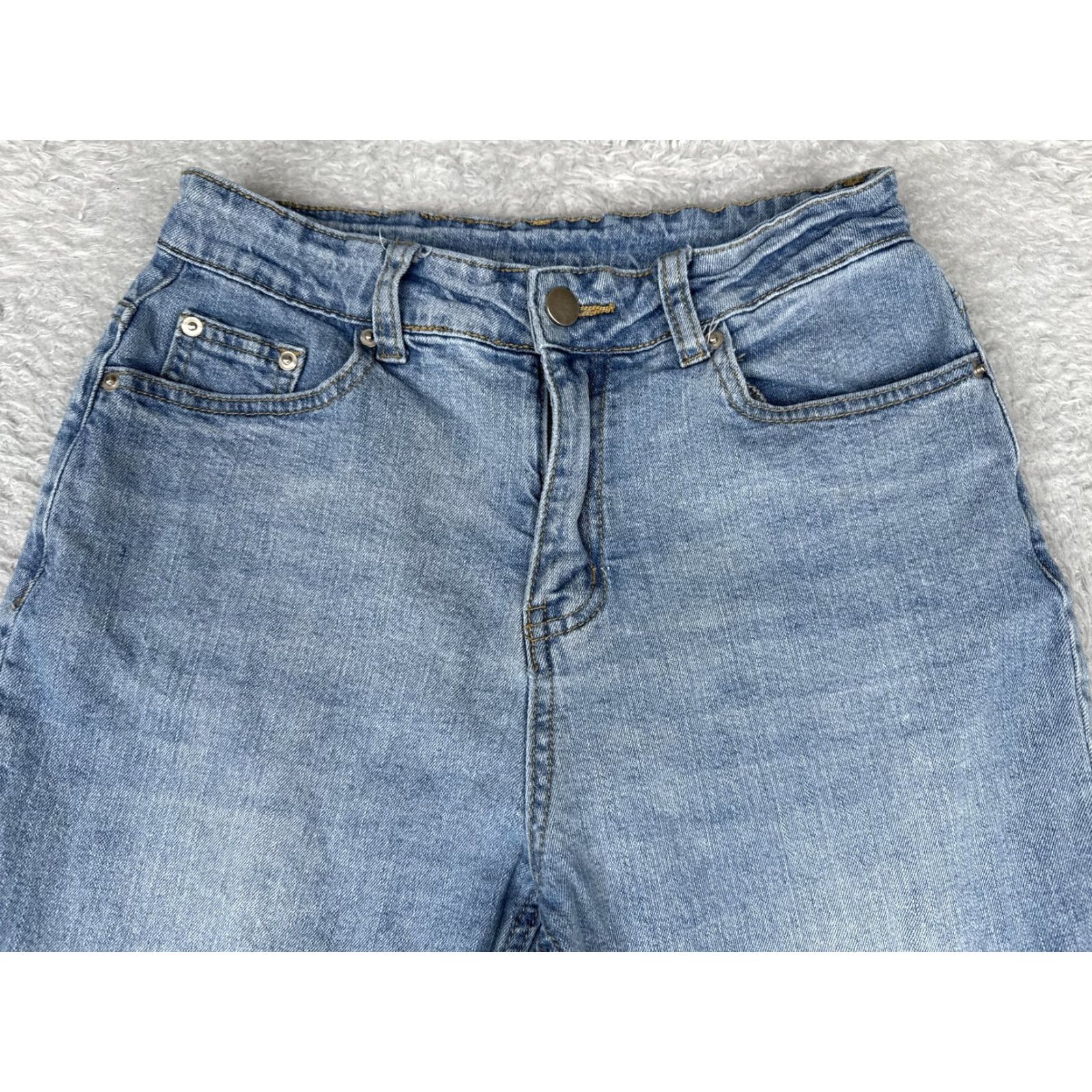 Vintage Jeans 2 Blue Light Wash High Rise Straight Wide Leg Denim Stretch 24x29 90s Womens Size 26" / US 2 / IT 38 - 4 Thumbnail