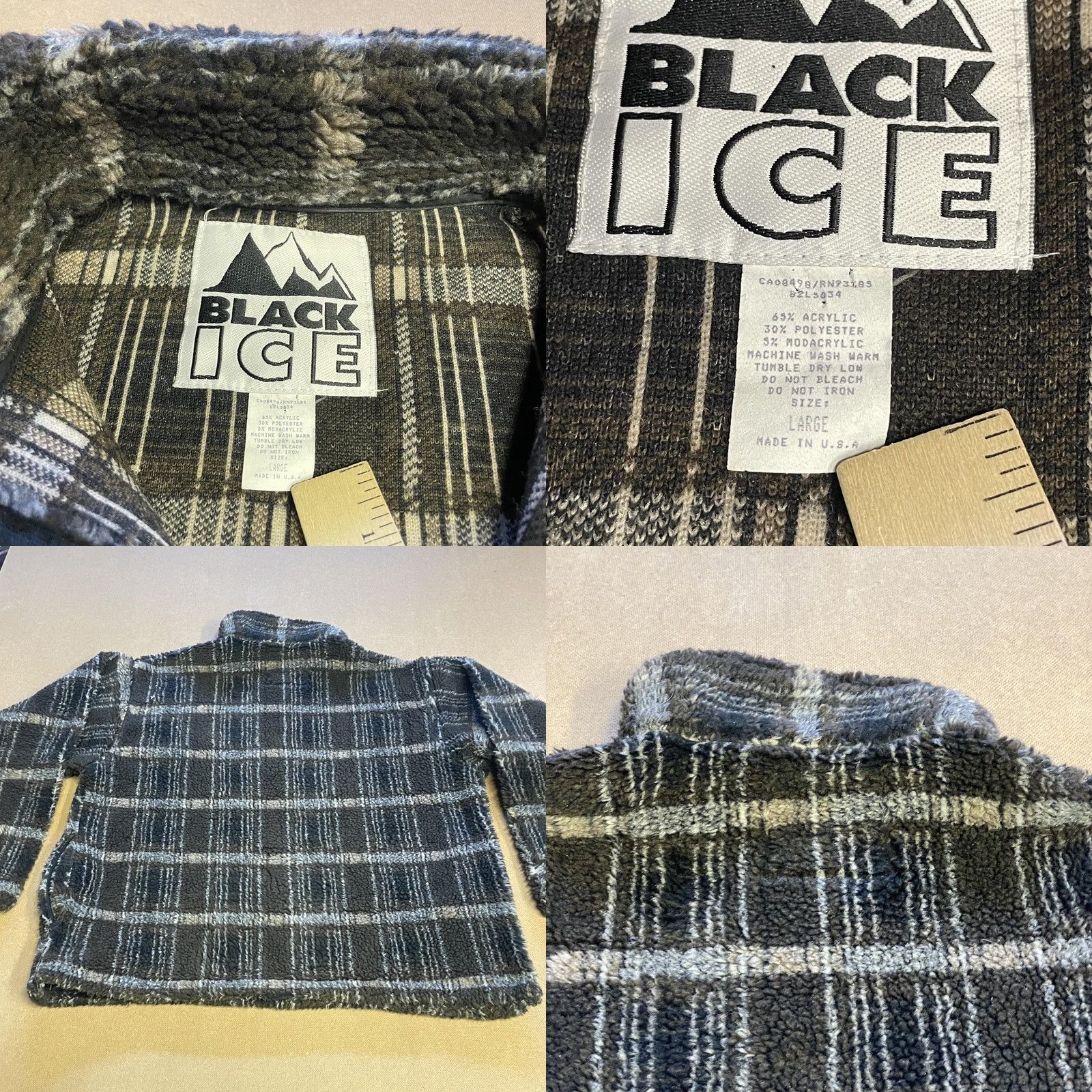 Vintage VINTAGE Black Ice Pullover Sweater Mens XL Gray Plaid Fuzzy Sherpa Fleece Made USA Size US XL / EU 56 / 4 - 8 Thumbnail