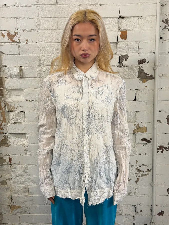 Marithe + Francois Girbaud 2000s Marithé + François Girbaud Faded Tatoo White Shirt Size M / US 6-8 / IT 42-44 - 2 Thumbnail