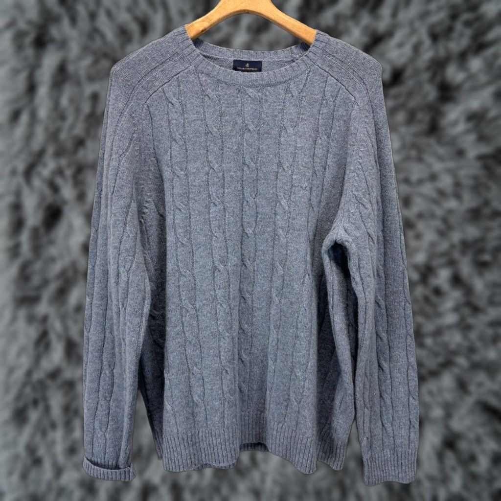 Brooks Brothers Brooks Brothers Wool Cable-Knit Sweater X-Large Blue Crew Neck Mens Size US XL / EU 56 / 4 - 1 Thumbnail