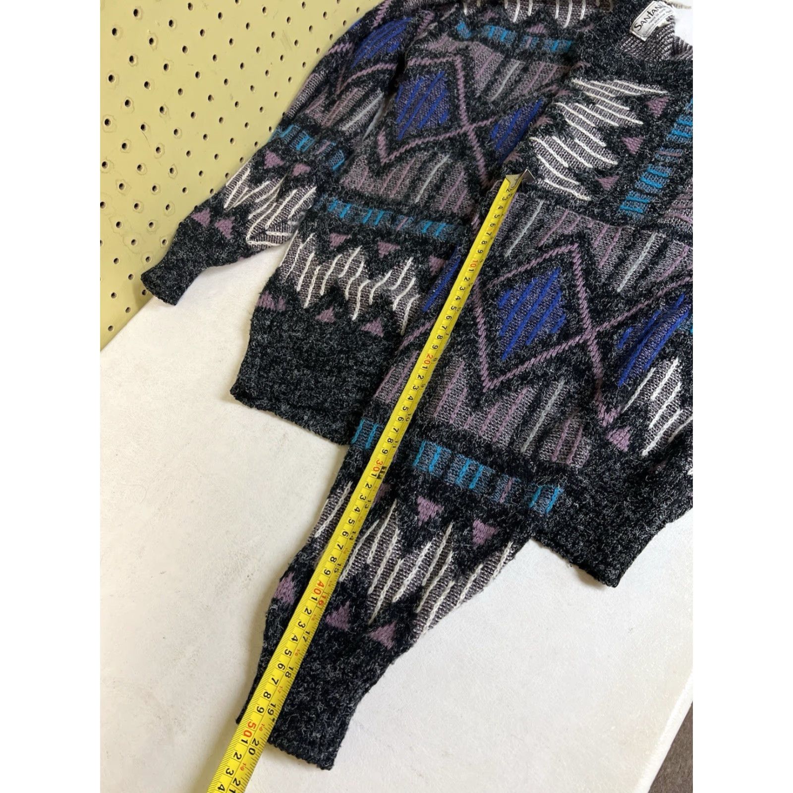 Vintage VINTAGE Santana Cardigan Geometric Pattern Long Sleeve Button V-Neck Mens M Blue 80s Size US M / EU 48-50 / 2 - 6 Thumbnail