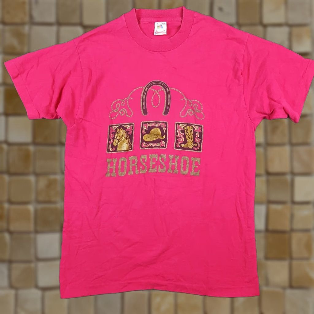 Fruit Of The Loom VINTAGE 90s Cowgirl Western T-Shirt Women’s Medium Pink Cotton Retro Southwestern Rodeo Y2K Size M / US 6-8 / IT 42-44 - 1 Thumbnail