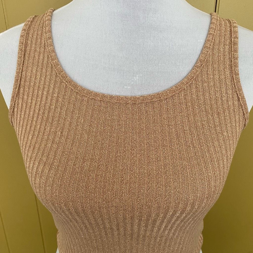 Shein SHEIN women S ribbed scoopneck crop tank top tan Size S / US 4 / IT 40 - 2 Thumbnail