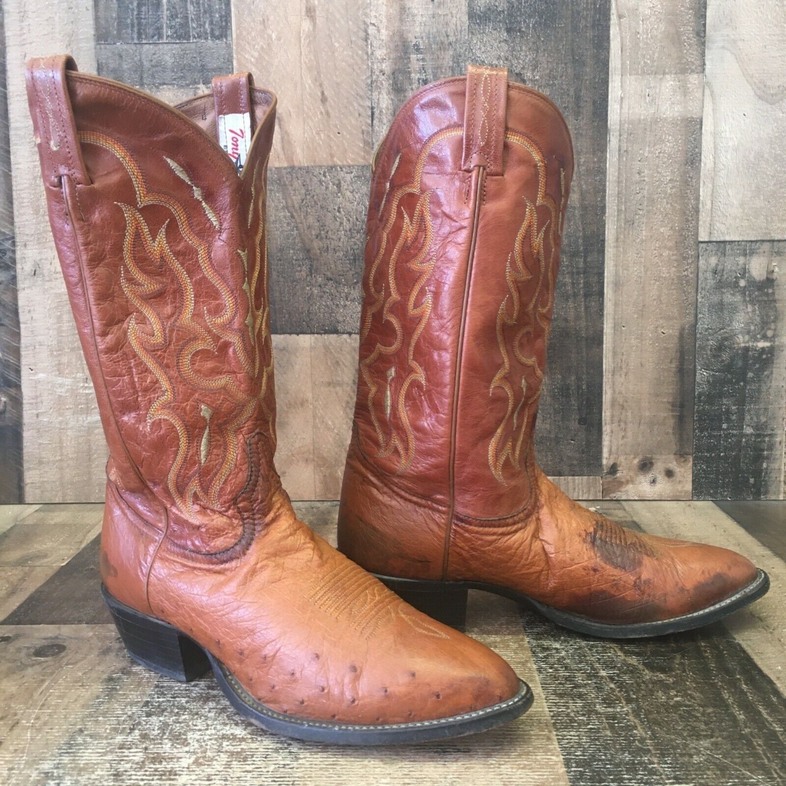 image of Tony Lama Vintage Smooth Quill Ostrich Cowboy Boots 10.5 D in Brown, Men's