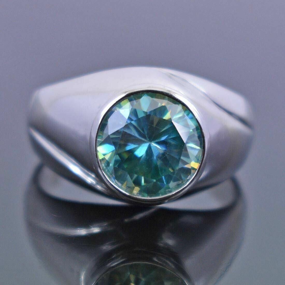 Handmade Hand Made Sterling Solitaire Blue Diamond Ring 3.90 Cts Size ONE SIZE - 4 Thumbnail
