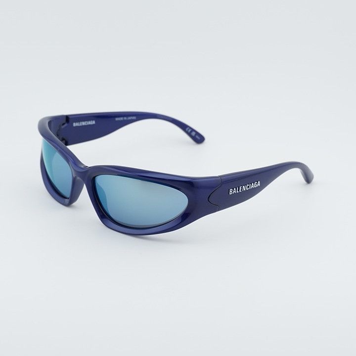 Balenciaga Balenciaga BB0157S 009 Sport Sunglasses Blue Geometric Frame Size ONE SIZE - 7 Thumbnail