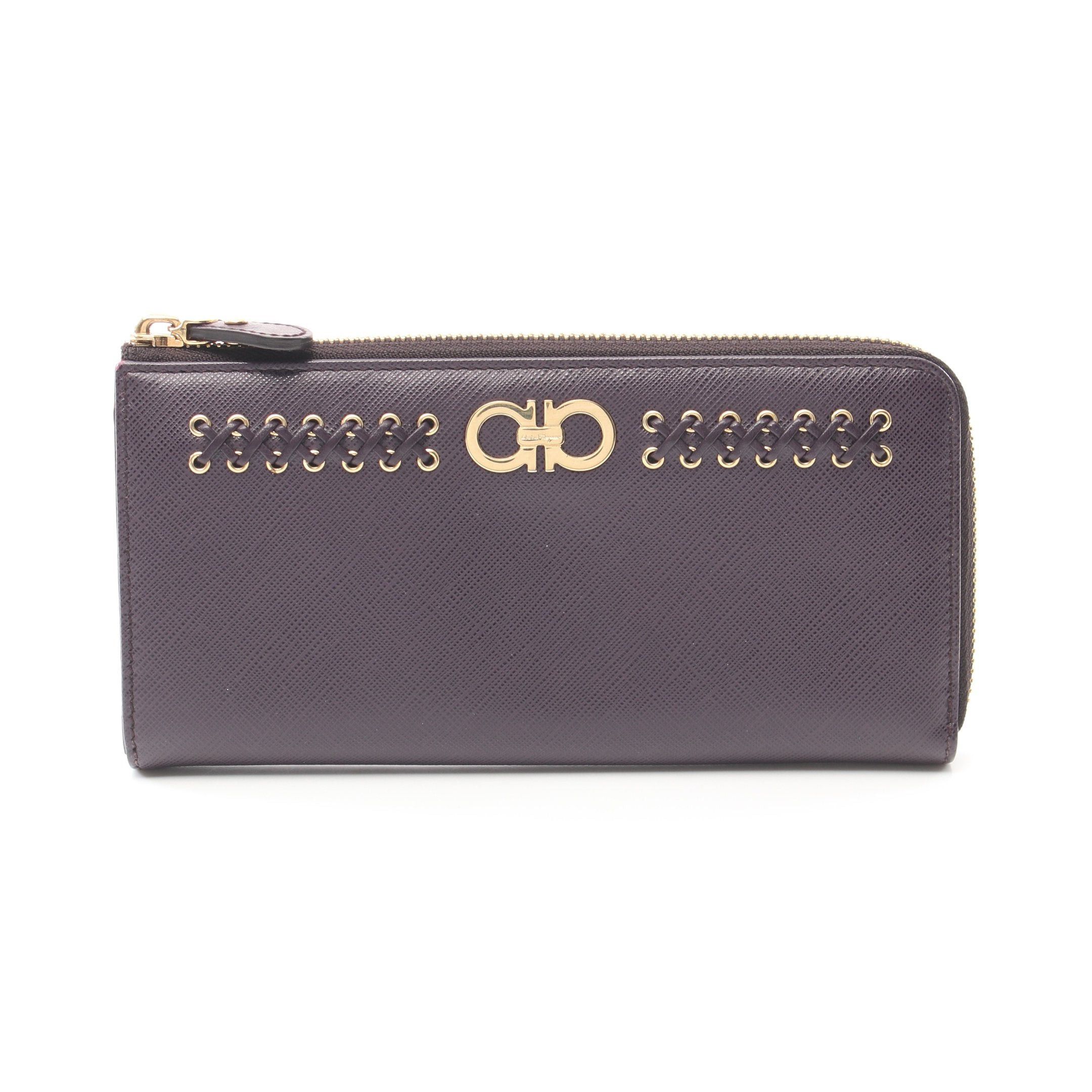Salvatore Ferragamo Salvatore Ferragamo Gancini Round Zipper Long Wallet Leather Dark Purple Size ONE SIZE - 1 Thumbnail
