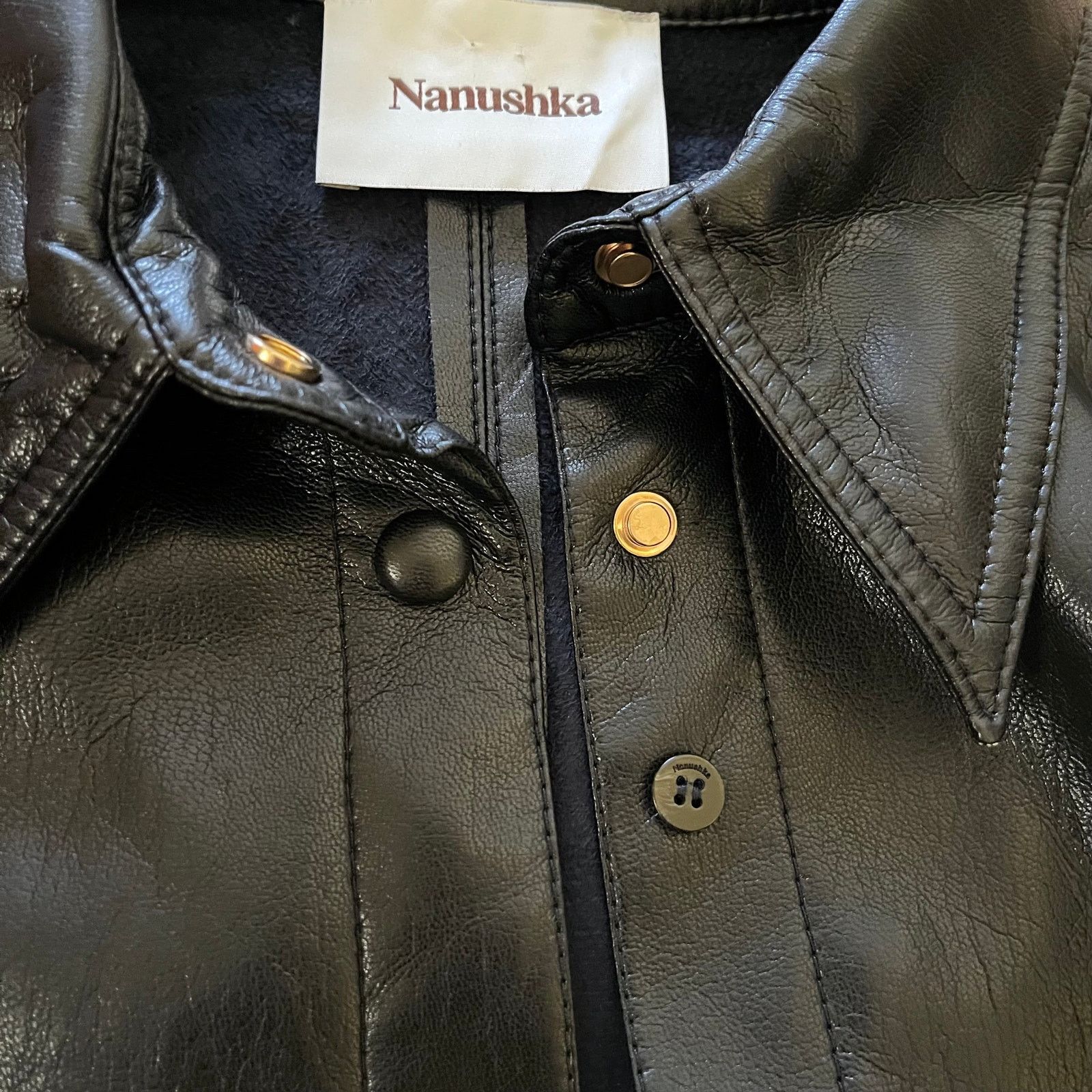 Nanushka Nanushka Naum Okobor Black Alt-Leather Button-Down Shirt Size S / US 4 / IT 40 - 9 Thumbnail