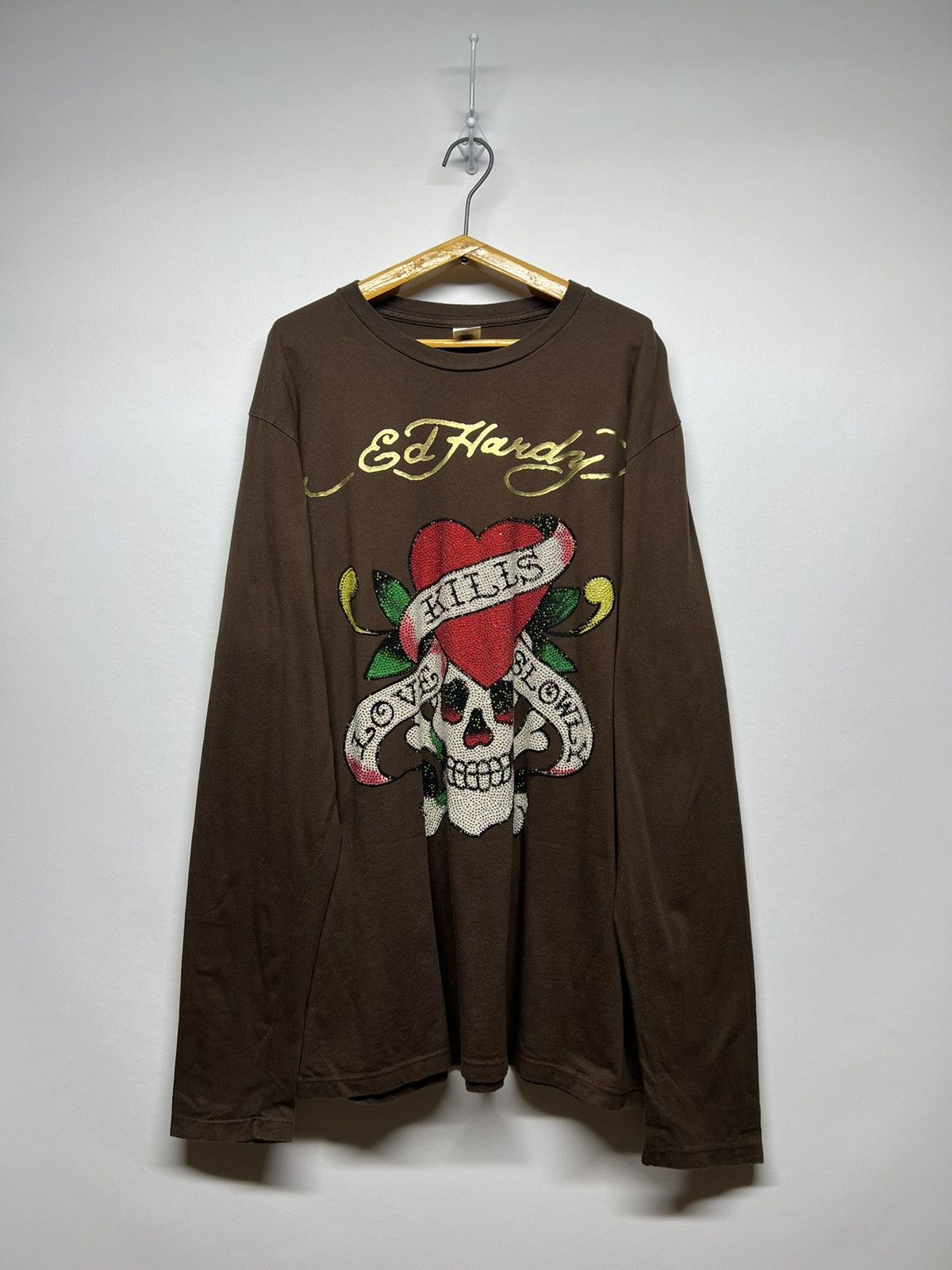 Ed Hardy Vintage Y2k Ed Hardy Brown 🤎 Skull☠️ Crazy Long Sleeve 00’s Size US L / EU 52-54 / 3 - 1 Thumbnail